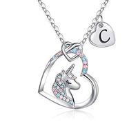 Unicorn Gifts for Girls - 14K White Gold Plated Colorful CZ Heart Pendant Unicorns Necklace for Girls Jewelry Initial Unicorn Necklace Birthday Gifts Unicorns Initial Necklaces for Girl Jewelry