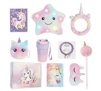 Unicorn Gifts for Girls Age 4-10, Unicorn Gifts Box for Girls with Light Up Star Pillow, Diary with Lock, Headband, Eye Mask, Bottle, Card, Bracelet, Unicorns Toys Christmas Birthday Gift