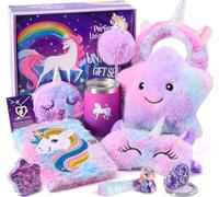 Unicorn Gifts for Girls Age 5 6 7 8 9 10 Soft Secret Diary Light Up Plush Toys Star Pillow Headband Eye Mask Water Bottle Necklace Unicorn Toys Birthday Presents Gifts Girl Kids 3-12 Year Old