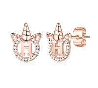 Unicorn Gifts for Girls Earrings, S925 Sterling Silver Post Gold Plated CZ Unicorn Stud Earrings Hypoallergenic Letter Initial Earrings for Women Girls Sensitive Ears Unicorn Gifts for Girls Jewelry