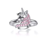 Unicorn Gifts for Girls, Sterling Silver Unicorn Ring with Pink Crystals, Birthday Jewellery Gifts for Women Her Daughter (7)
