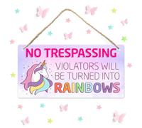 Unicorn Girl Cave Sign, 12″x6″ PVC Plastic Wall Decoration Hanging Sign, Pink Stuff for Girls Room Decorations Set/High Precision Printing/Water Proof, with 3D Butterfly and Luminous Stars