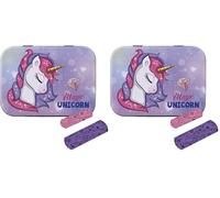 Unicorn Glitter Effects First Aid Plasters in Metal Tin Box, Two Sizes with Cute Unicorn Design, Easy Removal & Skin-Friendly, Breathable Adhesive, 24 Plasters (Pack of 2)