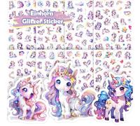 Unicorn Glitter Stickers for Children, 8 PCS Cute Unicorn Stickers, Holographic Finish, Suitable for Books, School Bags, Tablets, Bicycles, and Drinking Cups