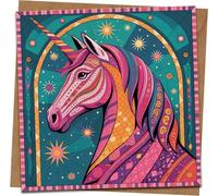 Unicorn Greeting Card 145mm x 145mm - Vibrant Celestial Design, Blank Inside, Square Birthday Card for Kids & Adults - Includes Kraft Envelope