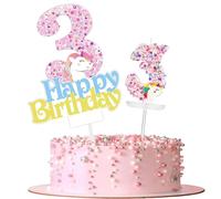 Unicorn Happy 3rd Birthday Cake Decorations Unicorn 3rd Birthday Cake Topper with Unicorn Candle 3,Unicorn Cake Toppers Unicorn 3 Candles for Baby Girls,Kids 3rd Birthday Unicorn Paty Decorations