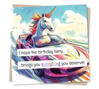 Unicorn Happy Birthday Card - Unicorn and Fairy Lover - I Hope The Birthday Fairy Brings You Everything You Deserve - Birthday Card For Her, For Friend, Partner, Loved One, For Women