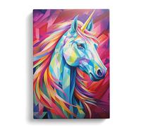 Unicorn Hard Edge Painting Art Canvas Print | Gallery Wrapped 30mm Frame Wall Art | 30x20 inches | Ready to Hang | Contemporary Animal Picture | Living Room Bedroom Lounge Office