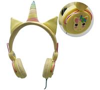 Unicorn Headphones for Kids, Cat Ear On-Ear Headset with Microphone, 85dB Volume Limit, Wired 3.5mm Jack, Yellow Children's Headphones for School, Travel & Play
