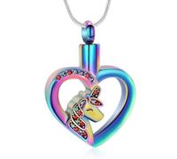Unicorn Heart Cremation Jewelry for Ashes for Women Men Crystal Urn Necklace Charm Ashes Holder Keepsake Gift Pendant, Metal, not