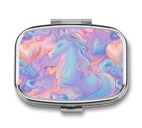 Unicorn Heart Pill Case Box with 2 Compartment Medicine Vitamin Organizer for Purse Pocket 5.5x4cm