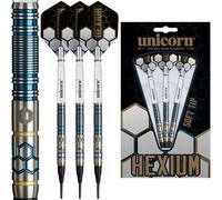 Unicorn | Hexium | 90% Tungsten Black Bomb/Spring Onion Front-Loaded Barrels with Gold Rings | Soft Tip Darts Set | Epic Points | 21g, 22g or 23g (Blue, 21 g)
