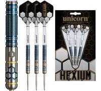 Unicorn | Hexium | 90% Tungsten Black Bomb/Spring Onion Front-Loaded Barrels with Gold Rings | Steel Tip Darts Set | Noir Black Volute Points | 22g, 23g, 24g, 25g or 26g (Blue, 25 g)
