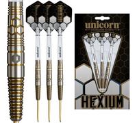 Unicorn | Hexium | 90% Tungsten Black Bomb/Spring Onion Front-Loaded Barrels with Gold Rings | Steel Tip Darts Set | Noir Black Volute Points | 22g, 23g, 24g, 25g or 26g (Gold, 26 g)