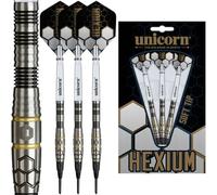 Unicorn | Hexium Style 1 | 90% Tungsten Black Bomb/Spring Onion Front-Loaded Barrels with Gold Rings | Soft Tip Darts Set | Durable Stunning Ultrafly Flights | Epic Points | 22 g