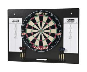 Unicorn Home Darts Centre | DB180 Dartboard & Black Fold-Out Wall Mount | Sisal Bristle Board with Staple-Free Construction | Wipe-Clean Scoring Board | includes 2 Sets of Darts