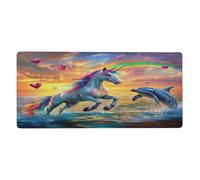 Unicorn Horse and Dolphin Large Mouse Pad Keyboard Mat, Office Desk Protector with Anti-Slip Base, Gaming Mousepad for School Office Home 35.5" x 16"