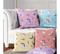 Unicorn Ice Cream Personalised Cushion - Add Name & Choose Background Colour - Cute Magical Pillow - Multiple Sizes & Fabrics - Cover or Filled - Girls Room Gift