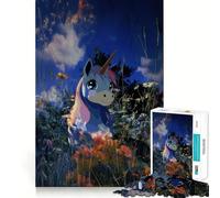 Unicorn in A Field of Flowers 1000 Piece Jigsaws for Adults Brain Recall Game Tight Interlock No Gaps Calming Mental Break Activity (38x52cm)