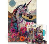 Unicorn in A Floral Field Adults 1000 Pieces Puzzle Mind Training Fun Burr Free Clean Cut Pieces Heartwarming Gathering Activity (38x26cm)