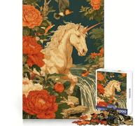 Unicorn in Floral Landscape with Waterfall 1000 Adult Pieces Jigsaw Puzzle Boost Memory Time Well Spent Quality Cut (38x26cm)