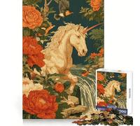 Unicorn in Floral Landscape with Waterfall Puzzles for Teenagers 1000 Piece Cognitive Boost Cozy Relaxation Tight Lock Meaningful Gift (50x75cm)