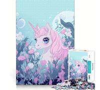 Unicorn in Flower Garden Jigsaw Puzzle 1000 Pieces Mental Focus Game Precision Cut Smooth Edges Absorbing Activity for Quiet Nights (50x75cm)