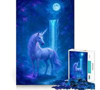 Unicorn in Moonlight by Waterfall 1000 Piece Teenager Puzzles Mental Focus Game Precision Cut Smooth Edges Christmas Stocking Stuffer Game (38x52cm)