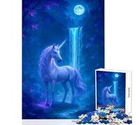 Unicorn in Moonlight by Waterfall Jigsaw Puzzles for Adults 1000 Piece Funny Gifts Improve Memory Educational Toy Suitable for Ages 14 And Up (50x75cm)