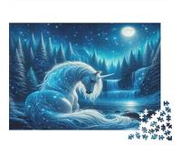 Unicorn in Moonlight Colourful Unicorn Night Forest 1000 Pcs Jigsaw Puzzles Adults Brain Development Classic Educational Games 52x38cm/1000pcs