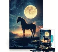 Unicorn In Moonlight Jigsaw Puzzle 1000 Pieces Mental Focus Game Precision Cut Smooth Edges Absorbing Activity for Quiet Nights (38x26cm)