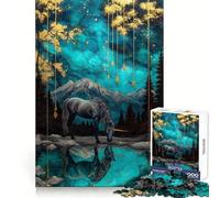 Unicorn in Teal And Gold Landscape 1000 Pieces Jigsaw Puzzles for Teenagers Brain Wellness Easy Relaxation Perfect Lock Best Gift (38x52cm)