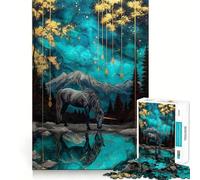 Unicorn in Teal And Gold Landscape Jigsaw Puzzles 1000 Pieces Focus Boost Fun Laser Cut for Flawless Fit Bonding Activity for Loved Ones (38x26cm)