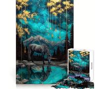Unicorn in Teal And Gold Landscape Jigsaw Puzzles for Teenagers 1000 Piece Improve Memory Soft Distraction Laser Cut Thoughtful Gift (50x75cm)