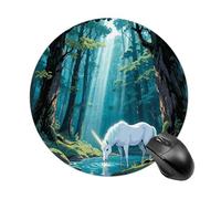 Unicorn in The Ancient Forest Mouse Pad Round Laptop Mouse Mat Cute Computer Mousepad Keyboard Pad Non-Slip Desk Pads for Gaming Office Work Home