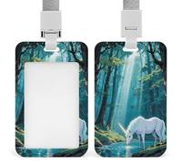 Unicorn in The Ancient Forest Retractable ID Badge Holder with Lanyard - Vertical Badge Reel,Keychain Clip,Name Tag Id Card Holder Protector for Nurse Officer Teacher Security Staff Women Men