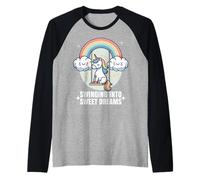 Unicorn in the Clouds. Swinging into Sweet Dreams. Raglan Baseball Tee