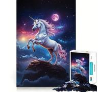 Unicorn in The Night Sky Jigsaw Puzzle 1000 Pieces Mental Focus Game Precision Cut Smooth Edges Absorbing Activity for Quiet Nights (38x26cm)