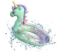 Unicorn Inflatable Swimming Ring, Inflatable Pool Float, Green Unicorn Float Inflatable Pool Ring with Glitters Swimming Seat Boat, Toddler Waist Baby Pool Float Ring70cm
