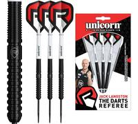 Unicorn | Jack Langston | 90% Tungsten Barrels with Black PVD Coating | Steel Tip Darts Set | The Darts Referee | Durable Stunning DR Logo Ultrafly Flights | Noir Black Volute Points | 22 g