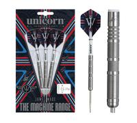 Unicorn Darts Set The Machine | James Wade | 90% Natural Tungsten Barrels with Tactile Sandblasted Grey Ring Accents | Durable Stunning Ultrafly Flights | Steel Tip Volute Points | 23 g