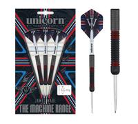 Unicorn Darts Set | James 'The Machine' Wade | 80% Tungsten Barrels with Two-Tone Black Titanium Coating & Red Ring Accents | Steel Tip Volute Points | 20 g