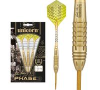 (23G, Gold) Unicorn Tungsten Darts Set John Lowe Phase 2 Gold Gripper Shafts 21/23/25g