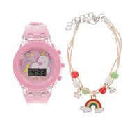 Unicorn Kids Watch and Rainbow Bracelet- Luminous Kids Digital Watch Cute Cartoon Silicone Strap Kids Wrist Watch Toddler Digital Watch for Kids Girls (Pink)