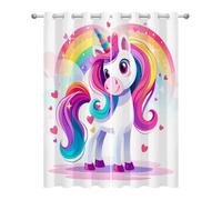 Unicorn Kitchen Curtains for Windows - Girls Rainbow Cartoon Animal Blackout Eyelet Curtain 54 Drop, Short Curtains for Bedroom, W46 X D54, 2 Panels Drapes Home Decor