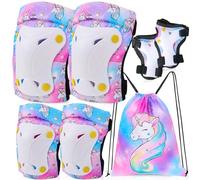 Unicorn Knee and Elbow Pads for Kids Girls 6 in 1 Adjustable Protective Gear Set with Drawstring Bag, 3-8yrs