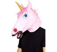 Smiffys Unicorn Latex Mask, Pink Full Overhead, Party Animals Fancy Dress, Unicorn Dress Up Masks