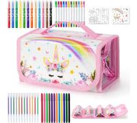 Unicorn Lettering Kit for Girls - 56 Pcs Pencil Case Colours Colouring Case with Unicorn Case Gift Children Toys Girl with Markers Aroma Markers Glitter Coloring Pages