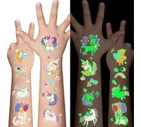 Unicorn Luminous Temporary Tattoos - 128pcs Safe & Non-Toxic Glow In The Dark Kids Tattoos Stickers for Girls' Party Favors & Gifts