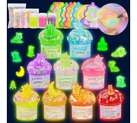 Unicorn Magic Glow-in-The-Dark Slime Kit 9 Pack with Glow Charms - DIY Sensory Toys, Rainbow Slime Party Favors for Girls & Boys, Halloween